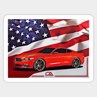 Ford Mustang and The American Flag Sticker